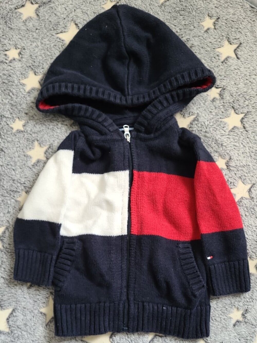 Tommy Hilfiger Baby Zip Up Sweater Navy W. Signature Red/White Logo, 3-6 Months